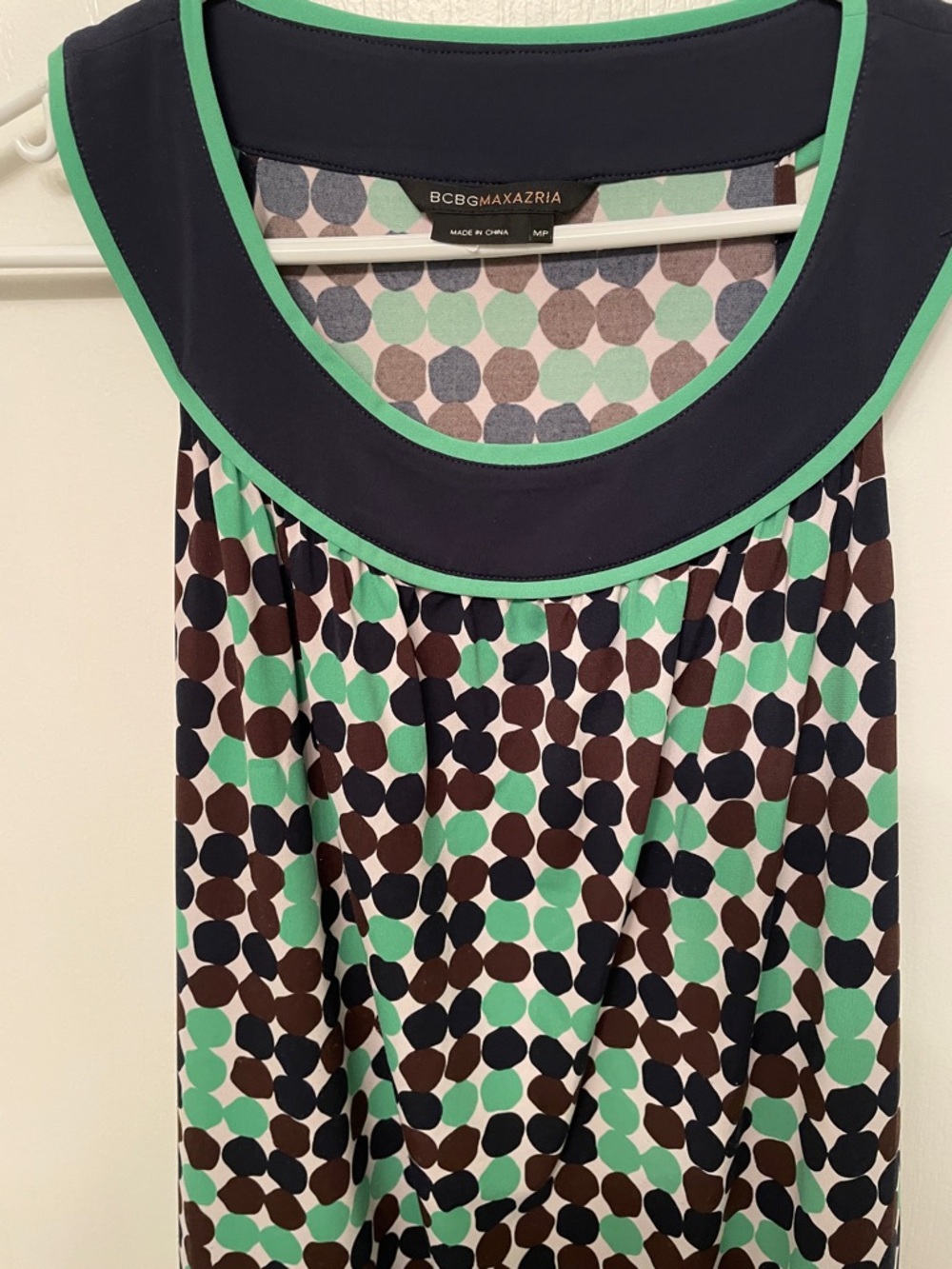 BCBGMaxAzria Navy, Mint & Brown Polka Dot Sleeveless Dress